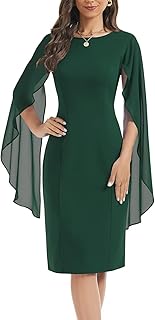 Women's Chiffon Cloak Sleeve Mini Cape Dress V-Back Semi-Formal Elegant ...