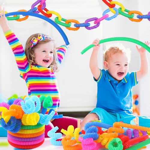 JOLCEEY 16 Stück Pop Röhren Kinder, 8 Farben Mini Röhren Sensorisches Spielzeug Bunte Rohre Stretch für Erwachsene und Kinder Stress Ängste abbauen
