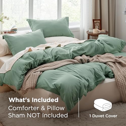 Image of Bedsure Sage Green Duvet Cover Queen Size Only - Prewashed Cotton-Like Polyester Extra Soft All Season Bedding, Includes 1 Duvet Cover 90x90 Inches with Zipper Closure, Comforter Not Included