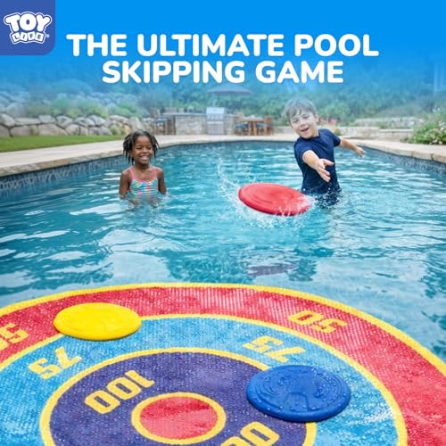 Image of TOY Life Water Skipping Ball Pool Game, Skip Ball Pool Toys for Kids Teens Adults, Water Bouncing Beach Balls for Swimming Pool Lake, Summer Floating Water Sports Game Mat with Scoring Rings