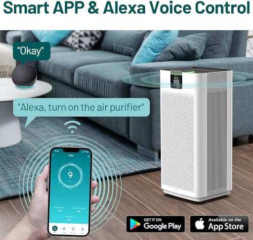 Image of Smart Air Purifiers for Home Large Room Office Up to 4575 ft, APP & Alexa, Dual HEPA & Carbon Air Filter, Quiet Large Air Purifier for 99.97% Dust Pollen Smoke Pet Dander Allergies Odors VOCs, JF999