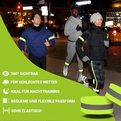 VERY IMPORTANT RUNNER - Reflektierende Armbänder - Elastisches Reflektorband mit 8 cm verstellbarem Verschluss & 2 cm Reflexstreifen - 360° Sichtbarkeit für Arme, Beine & Knöchel (Neon, 4 Stück)