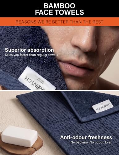 Image of DAMENSCH Unisex Premium Bamboo Blend, Ultra-Soft, Absorbent, Dual Waffle and Terry Texture Waffle Face Towel - Ocean Blue - Pack of 4