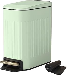 Small Trash Can with Lid Soft Close 6 Liter Stainless Steel Rectangular Slim Trash Bin with Metal Pedal Removable Inner Wa...