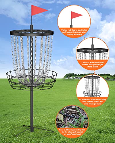 NQV Disc Golf Basket,24 Chain Portable Disc Golf Baskets with Transit Bag,Disk Golf Basket, Disc Golf Targets,Disc Golf Goal,Disc Golf Cage Outdoor Indoor Practice (Black)