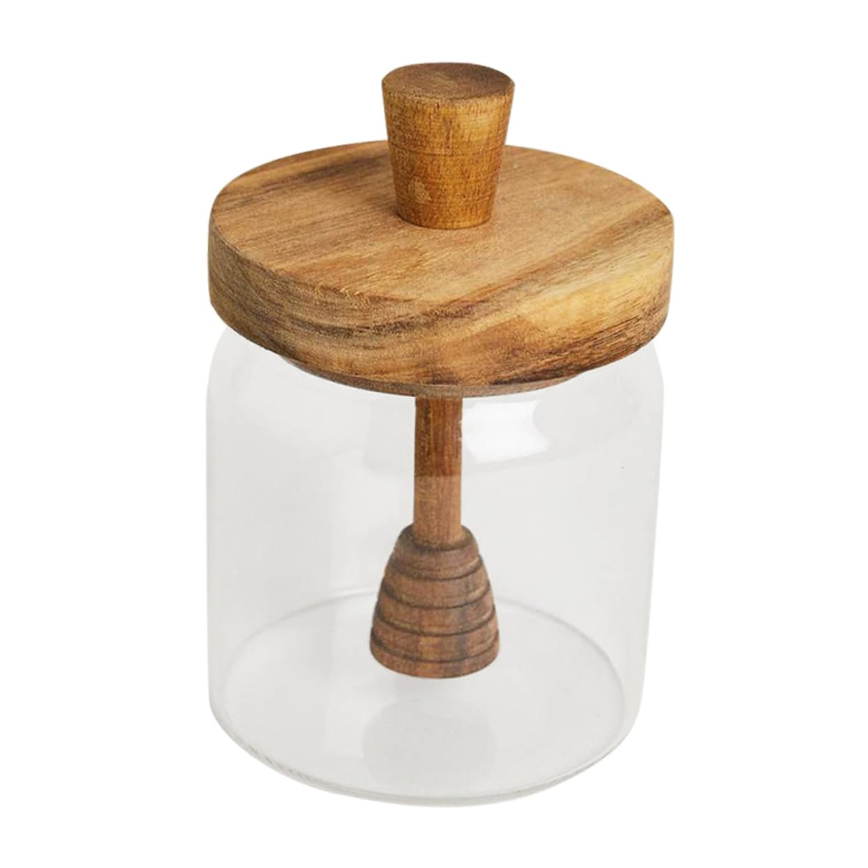 GREENADSCAPE 500ml Glass Honey Jar Wooden Lid and Dipper Kitchen Honey Pot Elegant Honey Container for Home