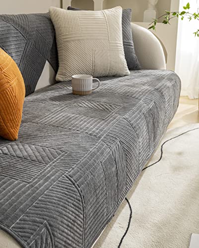 Vctops Corduroy Geometric Sofa Couch Cover Soft Quilted Sectional Couch Covers Non-Slip Sofa Slipcover For Dogs Cats Pet Love Seat Recliner Leather L Shaped, Armrest Backrest Cover(Dark Grey,28"X28") #TOP4