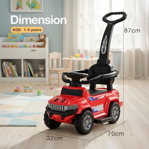Image of Baybee Speedy Pro Baby Ride on Car for Kids with Parental Handle | Portable Kids Car with LED Lights, Music, Backrest & Basket | Toy Rideons Jeep | Toddler Push Baby Cars for 1 to 3 Years (Red)