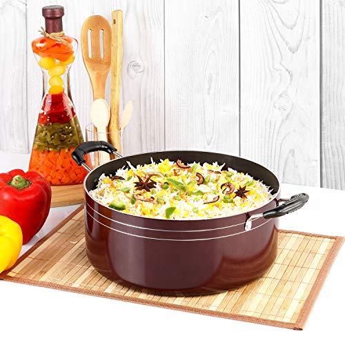 Cello Prima Non Stick Biryani Pot 5.5 LTR with Glass Lid, Gas Stove Compatible Only, Cherry