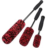 YILANBON 3-Pack Car Wool Wheel Brushes | Metal-Free Tire & Rim Cleaning Kit | Soft Bristles for Alloy, Chrome, Painted Wheels | Ergonomic Handle (Car/Motorcycle/Bike)