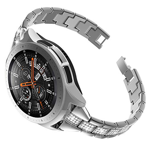 TOTOUTHS Compatible with Samsung Galaxy Watch 42mm Bands Women Stainless Steel Jewelry Bracelet Replacement for Galaxy Active 2 40mm 44mm/Gear S2 Classic/Gear Sport Metal Strap Wristband Silver
