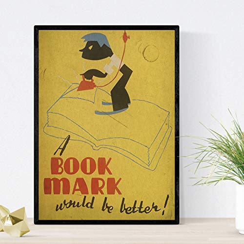 Nacnic Vintage Poster Library poster cares books bookmarks Use. A4 size, Use Bookmarks, 29.7L x 21W cm - Image 2