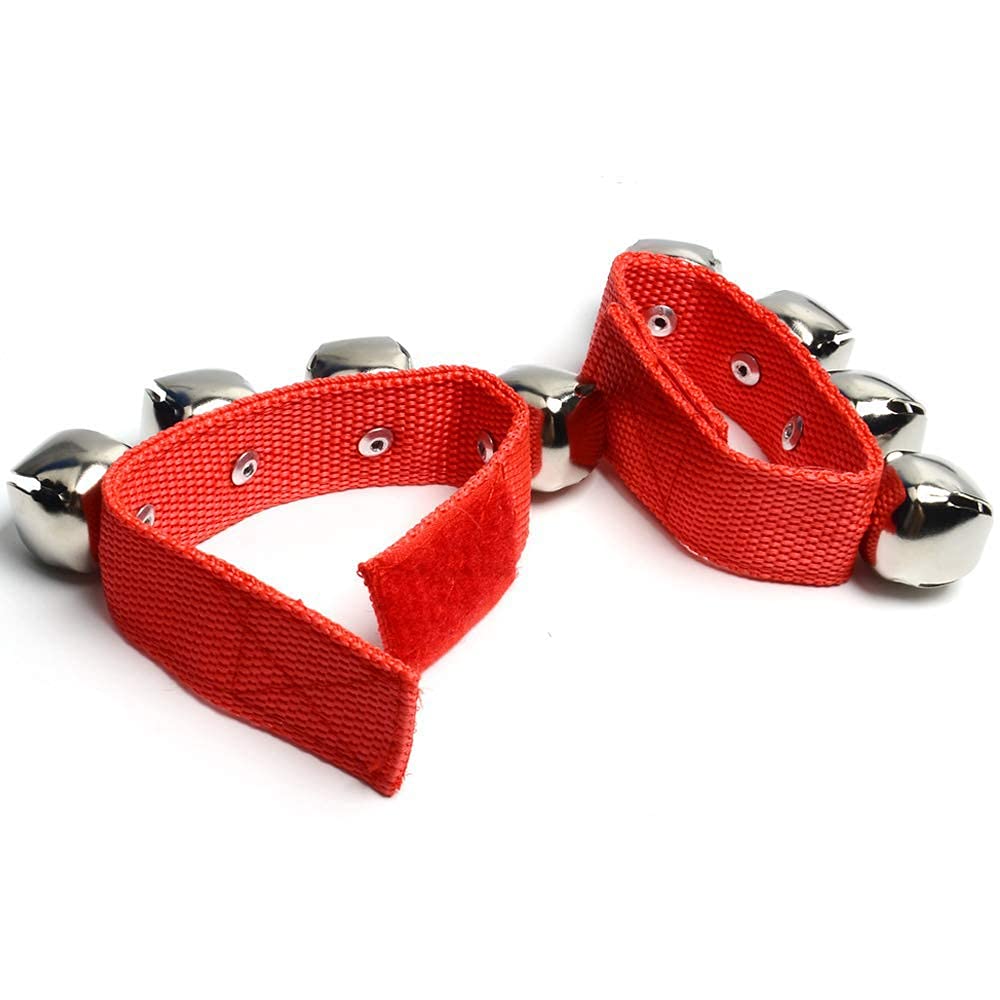 Coolrunner 2 piezas/4 campanas de muñeca musicales de Navidad, pandereta, cascabeles de percusión, sonajeros para orquesta (rojo y verde)