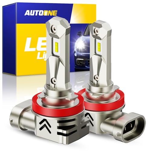AUTOONE Upgraded H11/H8/H9 LED Bulbs, 600% Ultra Brightness, 6500K Cool White 1:1 Halogen Size Replacement, 60000Hrs Long Service Life with Turbo Fan, Plug and Play, Pack of 2