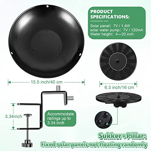 Solar Bird Bath Fountain, 15.5 Inch Deck Mount Metal Bird Bath Bowl Powered By Water Fountain Pump For Outdoor Garden, Patio, Backyard, Yard, Deck (Deck Mounted Style) #TOP1