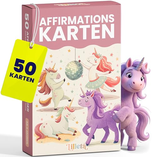 Lilleta ® 50 Affirmationskarten für Kinder (Einhorn) – Positive Mutmachkarten für Kinder ab 4 Jahren – Fördert Selbstvertrauen und Achtsamkeit im Alltag – Affirmationen für die Schule & den Alltag