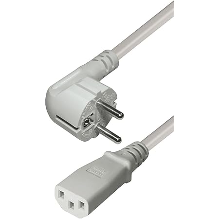 Transmedia Geräte-Anschlusskabel, Schutzkontakt-Stecker gewinkelt, Kaltgerätekupplung IEC320 C13, Länge: 5 m, grau N5-5WGL