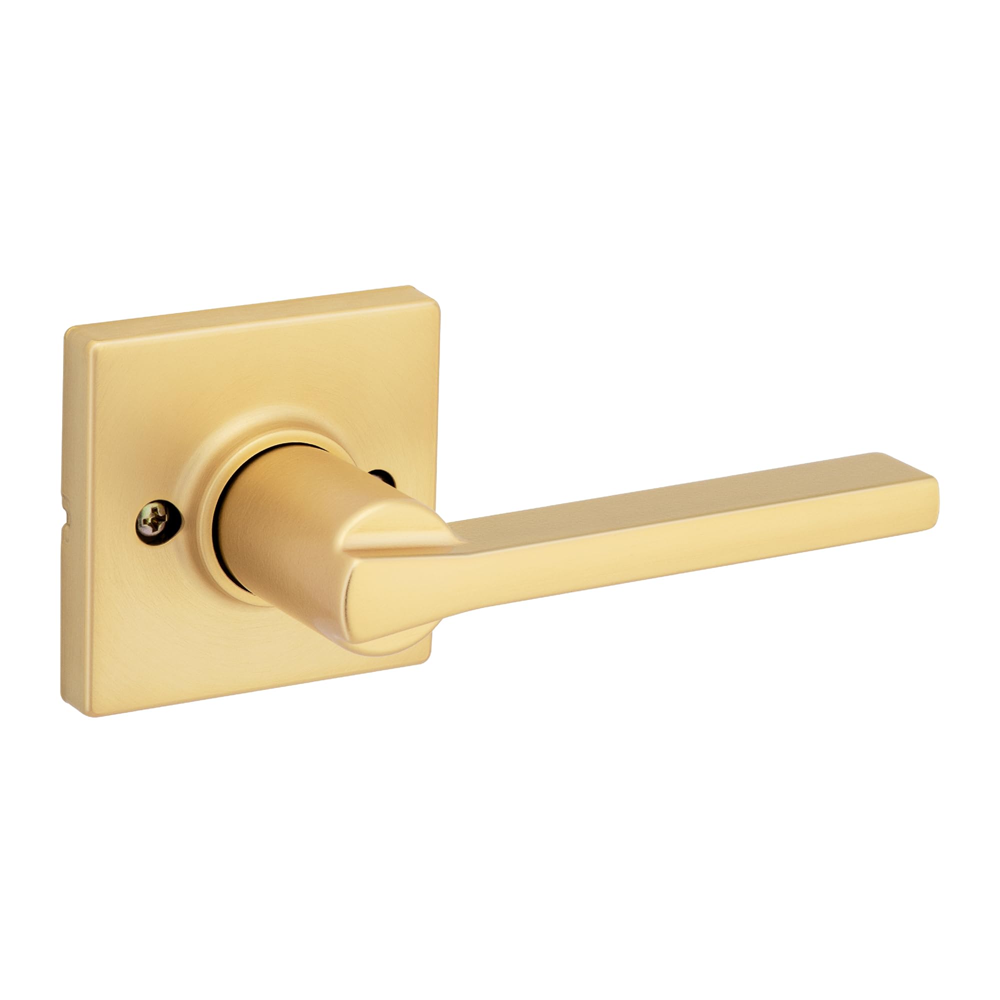 Kwikset Casey Dummy Door Handle, Single Sided Lever for Closets, French Double Doors, and Pantry, Satin Brass Non-Turning Reversible Interior Push/Pull Lever, with Microban Protection