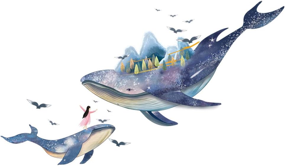 Amazon ウォールステッカー くじら壁紙 壁の装飾品 壁シール 魚 飛鳥 個性的 カラフル 多彩 綺麗 深海 夢幻世界 リビングの背景 寝室飾り 子供の部屋 鯨2 大 ウォールステッカー オンライン通販
