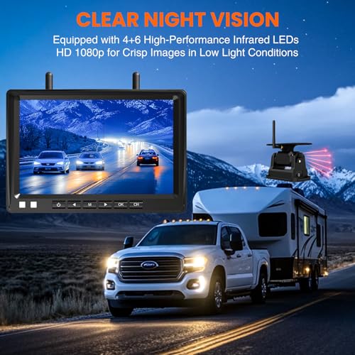 Image of Wireless Backup Camera, No Complex Wiring Portable Magnetic Solar HD 1080P Backup Camera System with 7 inch Monitor for RVs Campers Trucks