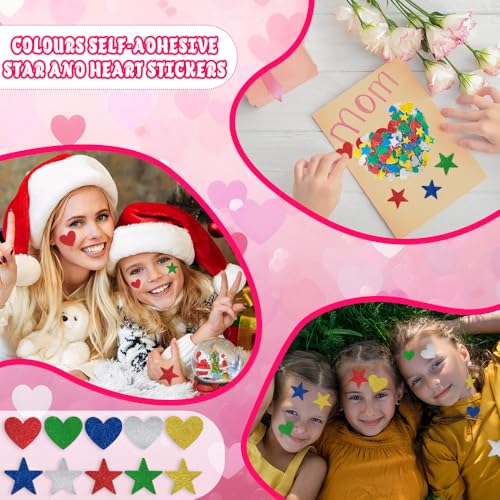Glitzer Sticker Kinder, 300 Stück Aufkleber Kinder, Stern und Herz Sticker Set, Glitzersticker, Schaumstoff Moosgummi Aufkleber Selbstklebend für Schultüte Basteln Fertigkeit Dekoration