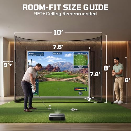 image for Haokelball Golf Simulator Cage with Impact Screen, 10x8x6 FT Premium G