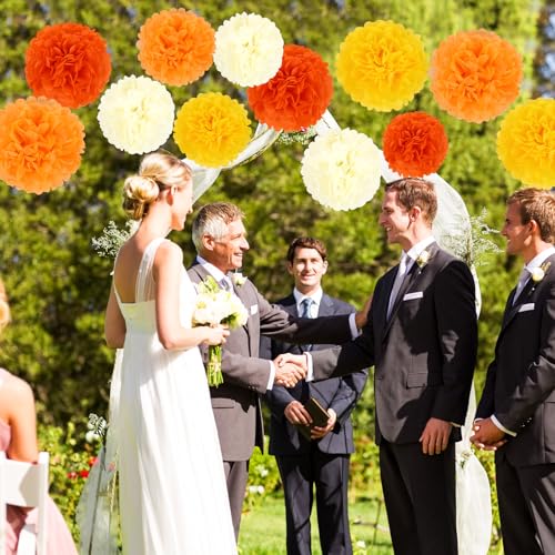 Image of BestoFun 16PCS Fall Party Decorations Orange Tissue Paper Flowers Pompoms Decorations for Girl Groovy Birthday Baby Shower Wedding Autumn Thanksgiving Halloween Room Wall Hanging Decor