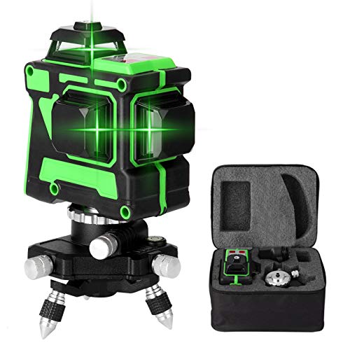 Mulcort Niveau laser 12 lignes,niveau laser 3D avec fonction auto-réglage, niveau laser vert,batterie rechargeable 3,7 V 1*4800 mAh,IP54 étanche à l'eau et à la poussière, marquage laser de chantier