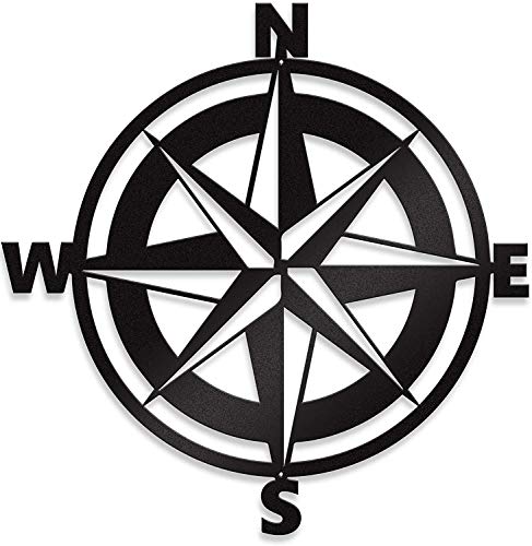 Nautical Compass - Steel Roots Decor Metal Wall Art & Room Decor - Nautical Decor Hanging Wall Decor For Home - Metal Farmhouse Decor Indoor or Outdoor Sign - (18" Black, Metal)