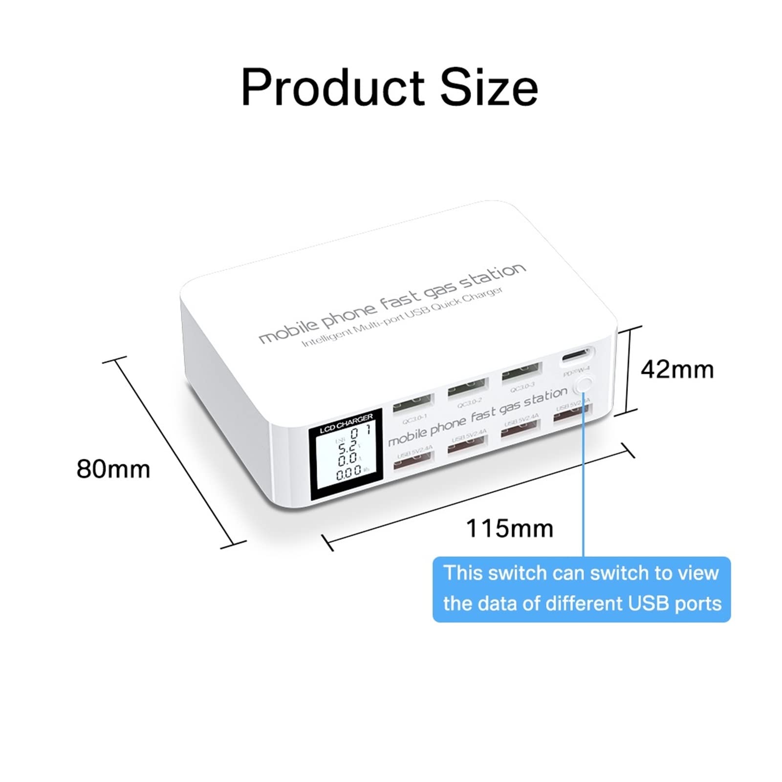 8-portowa szybka ładowarka USB szybkie ładowanie QC3.0 PD3.0 Multi USB stacja ładująca LCD cyfrowy wyświetlacz szybka ładowarka Bezpieczna ładowarka