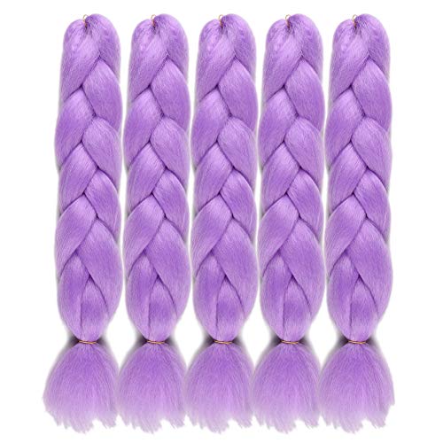 African Kanekalon Jumbo Braiding Hair Synthetic Hair African Box Braids Grey VIolet Color 24 Inch High Temperature Fiber for Senegal Twist Braids 100g/pack 5 Packs…