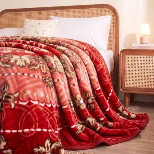 Image of BSB HOME Double Bed Mink Blanket 1.5 Kg, Velvet Like Soft Plush Fleece Blanket, Warm Lightweight Winter AC Blanket,Skin Friendly Floral Blanket for Double Bed,78 x 75 Inches(198 x 190 cm) - Scarlet