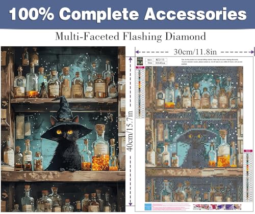 ijbnhd Black Cat Diamond Art Kits for Adults 12x16in - image 2