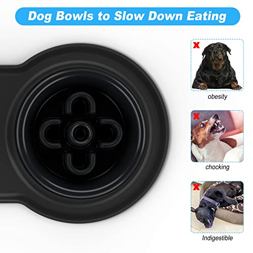 Burgeonnest Dog Bowl Slow Feeder,4 In 1 Dog Food And Water Bowl With Stand Slow Down Eating Dog Puzzle Bowl Set With Non-Skid Silicone Mat For Small Medium Dogs #TOP2
