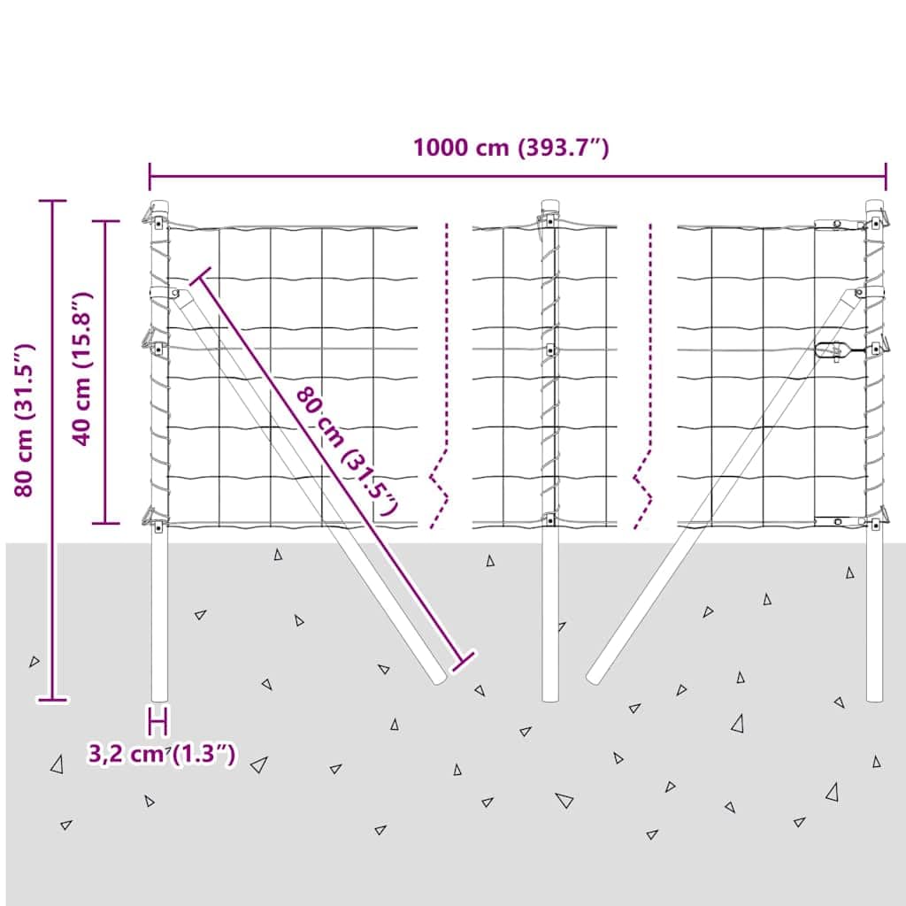 Geschweißter Drahtzaun aus PVC-beschichtetem Stahl 10 x 0,4 m mit 5 Pfosten und 2 Eckpfosten, wetterfeste Maschendraht Zaunelement Gartenzaun für Terrasse, Sichtschutz