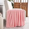 Puncuntex Light Pink Flannel Fleece Throw Blanket 50"×60",Soft Plush Cozy Valentines Blankets,Birthday Gifts for Mom,Women,Mothers Day with Square Grid Design for Couch Sofa Chair #2