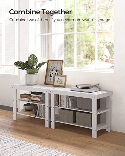 Image of SONGMICS Shoe Rack Bench, 3-Tier Bamboo Shoe Storage Organizer, Entryway Bench, Holds Up to 286 lb, 11.3 x 27.6 x 17.8 Inches, for Entryway Bathroom Bedroom, Cloud White ULBS004W01