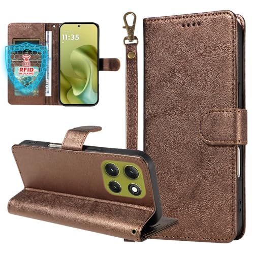 Étui Moto G54 5G protection intégrale béquille et fentes pour cartes marron