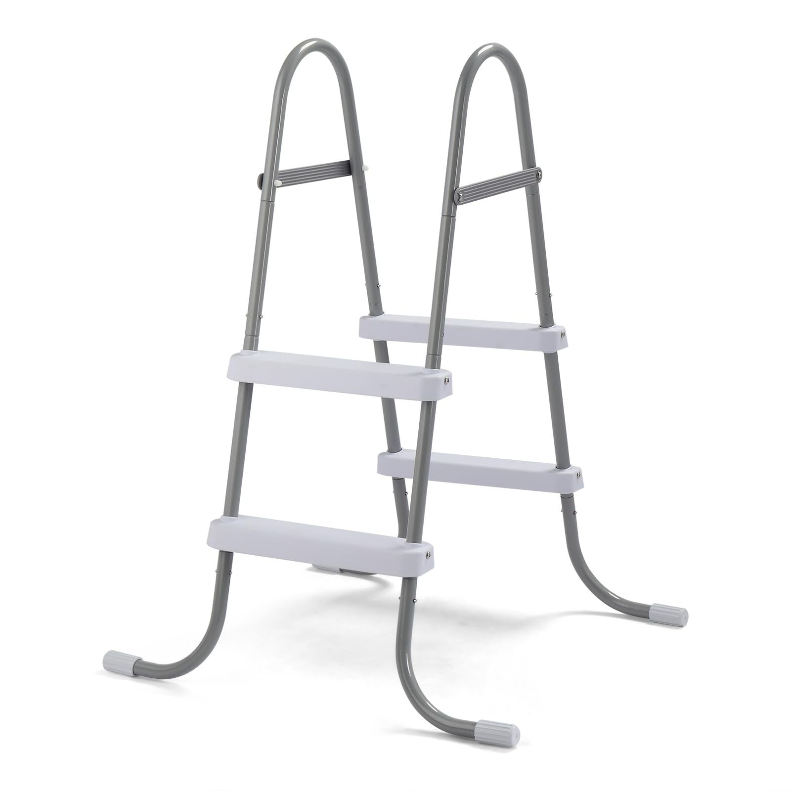 BONNLO Échelle de Piscine 2 Marches Anti-Dérapantes 83 cm Acier, Escalier de Piscine en Métal, Blancs, 80×83×86cm, Adaptée aux Piscines Hors Sol et Creusées, Gris