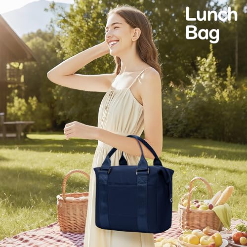 Image of coowoz Lunch Box for Women Insulated Adult Lunch Tote Cooler Bag loncheras para mujer Lunchbox Lunchbag for Men Work Picnic Office Beach Sapphire Blue