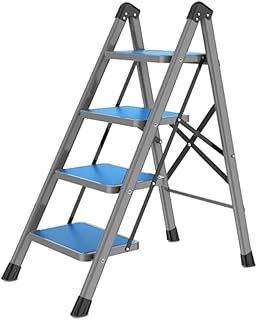Ladder Step Ladders Safety 4 Step Ladder Folding Step Stool with Bump Texture Not Slippery Wide Pedal Portable Multi-Use Steel Stepladders for Home(Blue)
