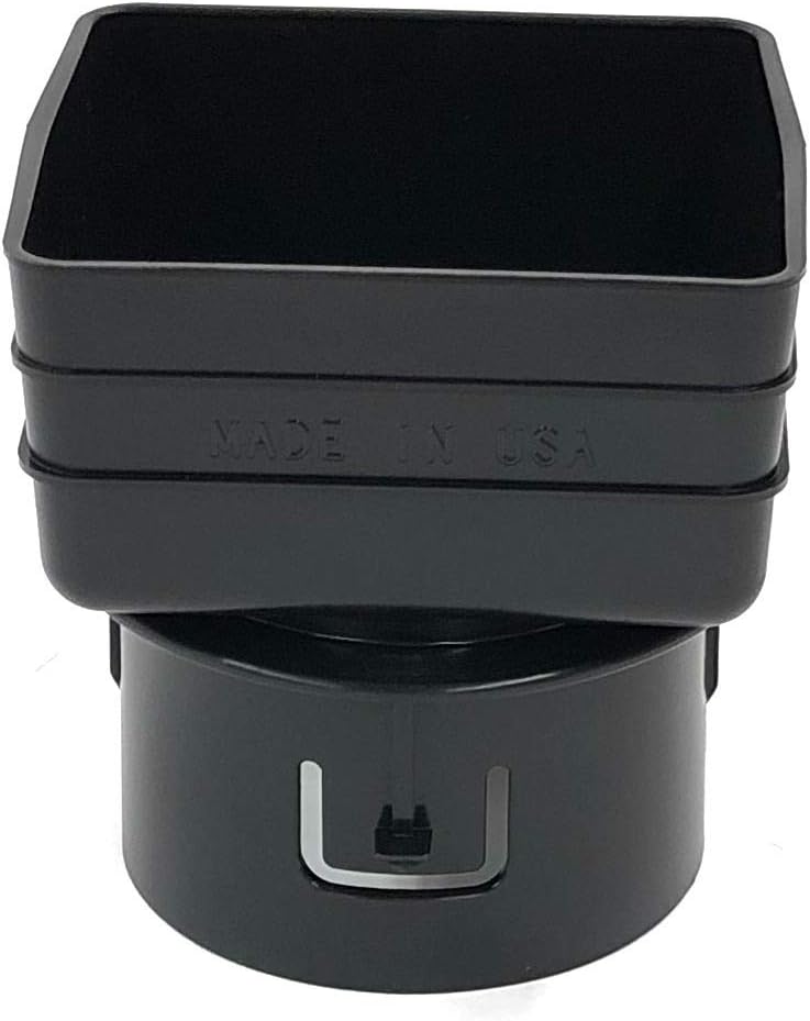 Gutterworks Mfg Inc. Rain Gutter Components Downspout to Drain Pipe Adapter | 4x4x4 | Black