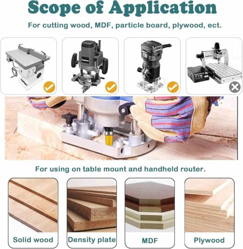 4PCS Flush Trim Router Bit Set,1/4 Inch Shank, 1/2" Cutting Diameter,Professional Carbide Top Bearing Flush Trim Bit Kit for Woodworking