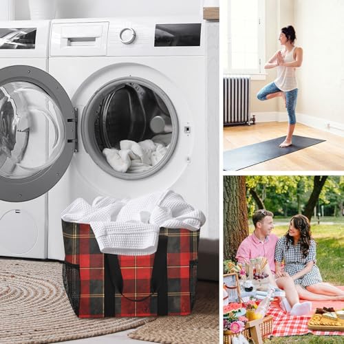 Red Black Buffalo Plaid Large Tote Bags for Women Canvas Tote Purse Reusable Grocery Bags Top Handle Handbags for Travel, Work3