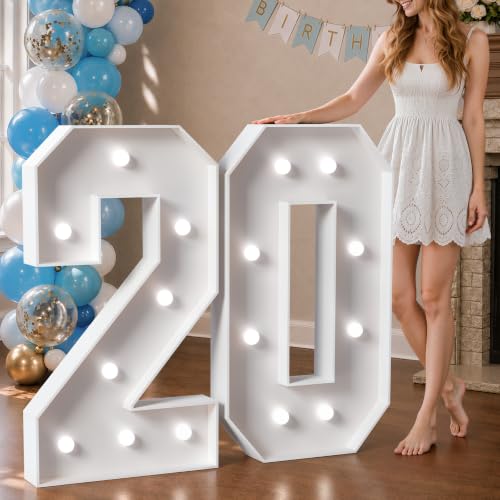 Image of Marquee Numbers 3 Feet Tall Big Light Up Numbers 20th Birthday Decorations Women Men Graduation Decorations 2025 White Anniversary Party Decor Large Cardboard Prop Backdrop Sign 20 | Cool White Light, Large 20th Anniversary Party Decor, Big Stable Sign, Assembly Required, Foam Board 39 Pcs Accessory Set
