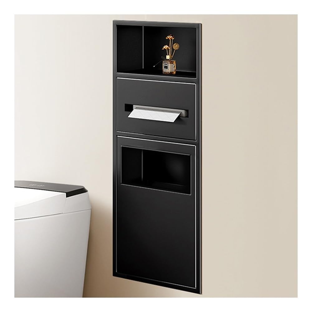QUSYZD Black Stainless Steel Shower Niche with Double Shelves and Trash Can Recessed Wall Niche for Bathroom Storage,Black-60x28x13.5cm,Black-70x28x13.5cm