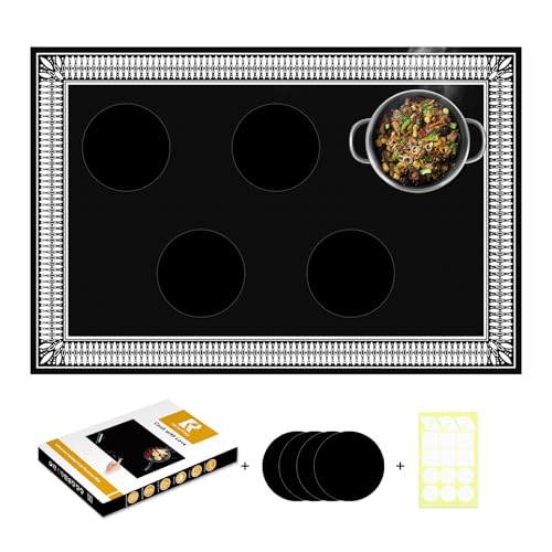 Large Newly-Enhanced Silicone Induction Cooktop Protector Cover Stove Mat 21.2x35.4 (Magnetic) | 300C (572F) Heat-Resistant | Power Boost Compatible | Prevents Pot Sliding & Scratches Black&White