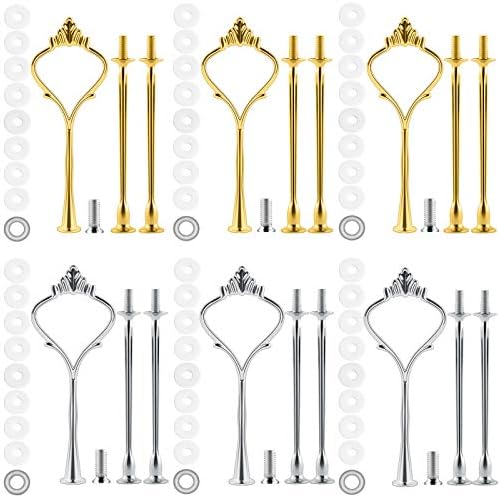 8 Sets 13.5'' 3-Tier Cake Tray Stand Handle, Multi-Tier Metal Dessert Fruit Center Rod Heavy Duty Hardware Holder For Wedding Party Birthday Cupcake Platter Stand Fittings - Silver - View #3