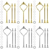 6 Set Tiered Tray Hardware for Cake Stand Mold Crown 3 Tier Cake Stand Fittings Hardware Holder for Wedding and Party Making Resin Cupcake Dessert Platter Serving Stand (Gold & Silver, M)