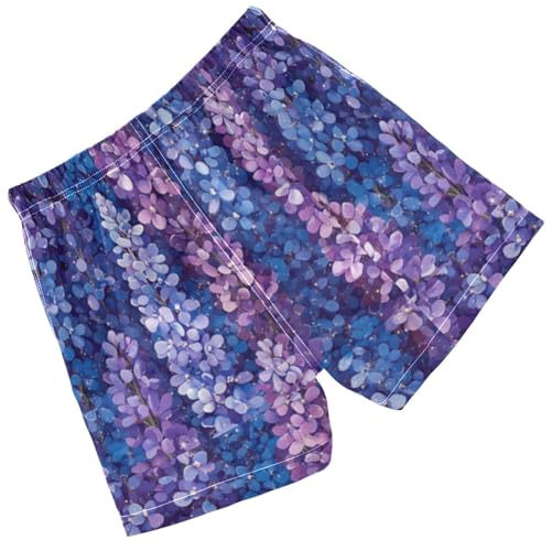 Pigsaly Boys Swim Trunks Blue Purple Wisteria Lavender Flower Boys Board Shorts Swimsuit Swimwear Summer Bathing Suit XS2